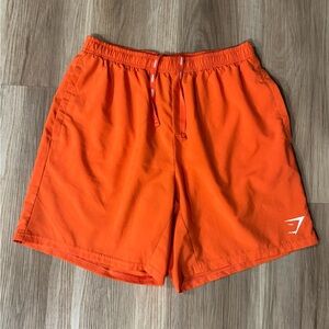 GYMSHARK Men’s Orange Athletic Shorts with Logo, size Medium. EUC!